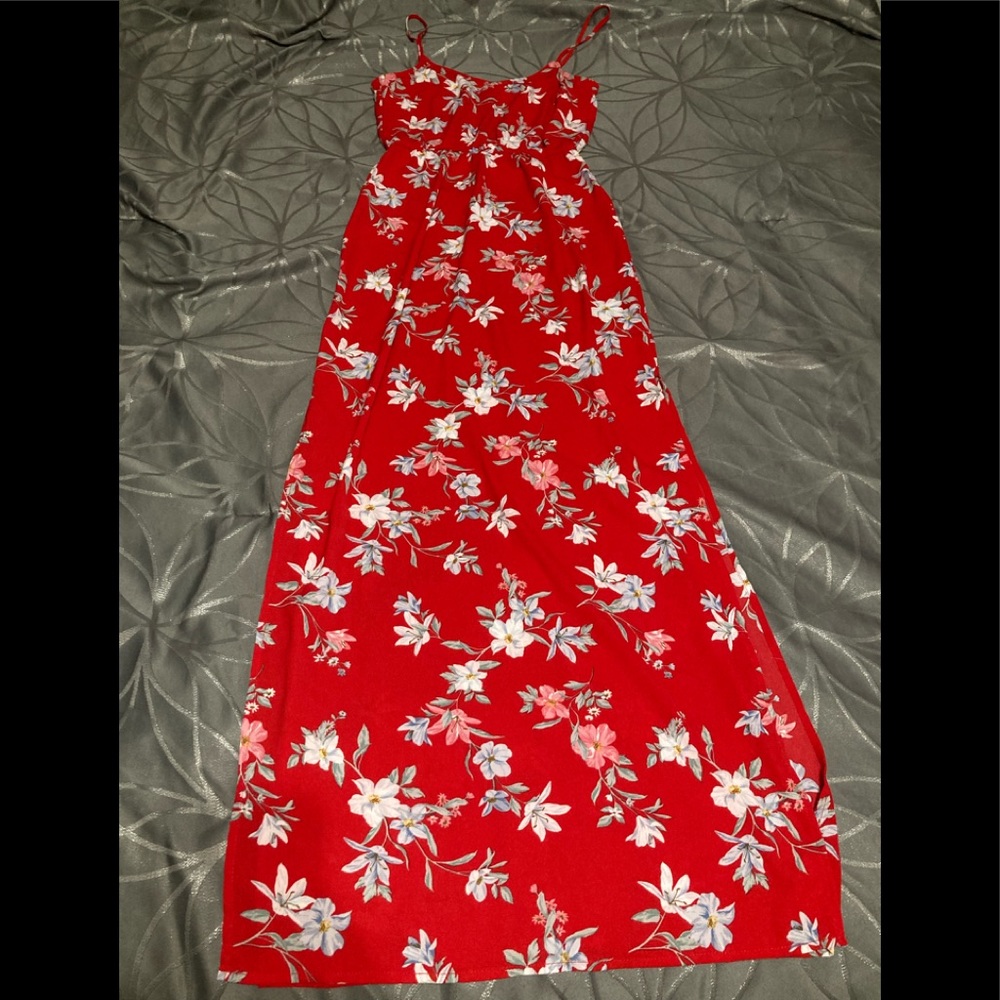 Red Flowery Maxi Summer Dress